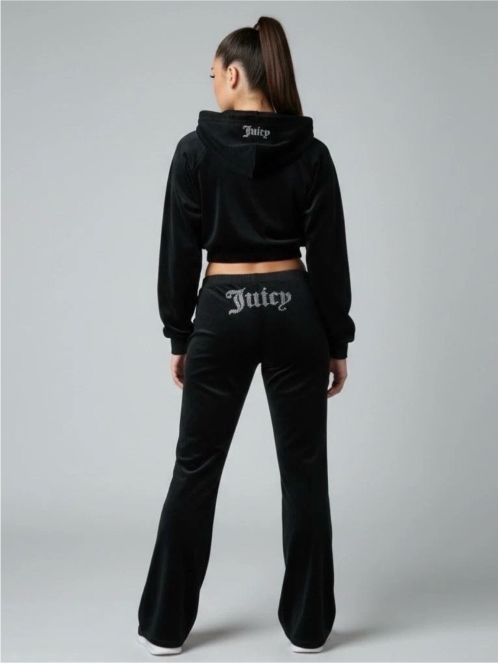 Juicy Couture Black Straight Leg Velour Pants with Logo